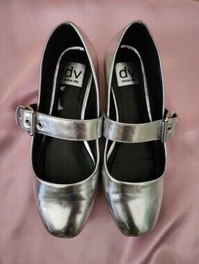 Dolce Vita Metallic Silver Mary Jane Flats with Buckle Strap